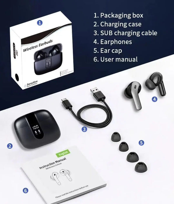 Wireless Earbuds Bluetooth 5.3 Headphones Waterproof Noise Cancelling
