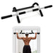 Adjustable door gym bar installed on a door frame for pull-ups and chin-ups