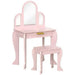Kids Dressing Table and Stool w/ Mirror and Drawer, for Ages 3-6 Years - Pink - Samanta Factory