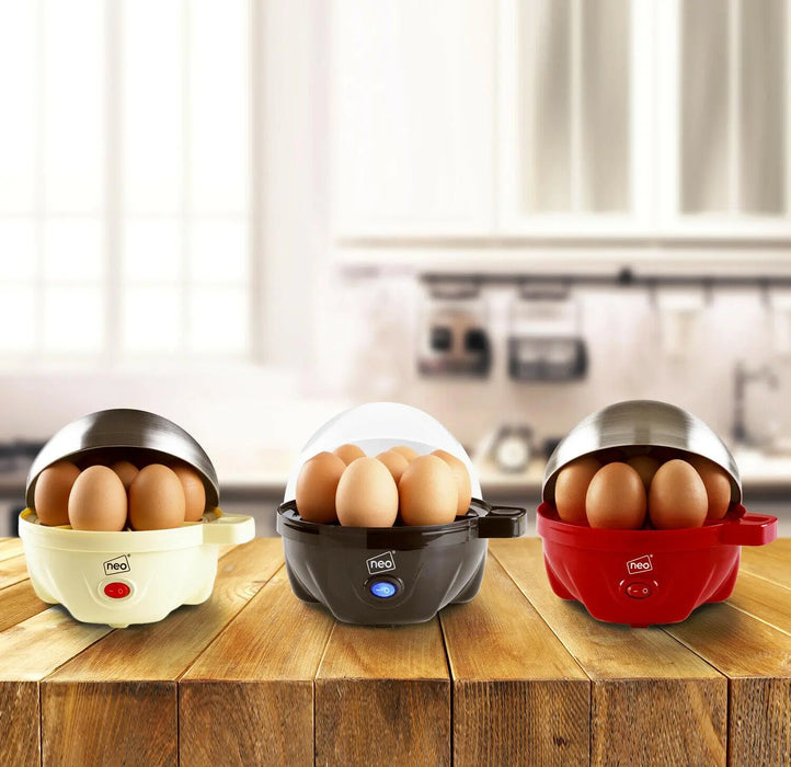 Compact stainless steel 3-in-1 egg cooker with poaching and steaming tray