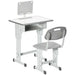 Grey height-adjustable kids study desk and chair set with book stand, drawer, and cup holder