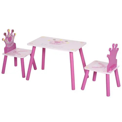Pink Princess Toddler Table and Chairs Set – Crown-Back Design