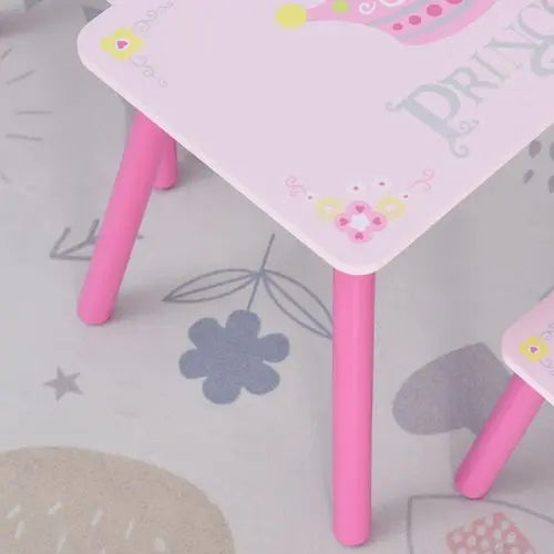 3 Pcs Kids Princess & Crown Chair Table Set Home Furniture 2-4 Yrs Pink HOMCOM - Samanta Factory