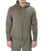 Men’s khaki zip-up hoodie with adjustable hood and front pocket made from recycled polyester blend