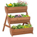 Three-level fir wood garden planter with drainage holes for outdoor and balcony use