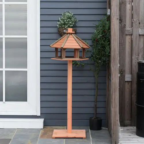 Wooden Bird Feeder Wooden Bird Table Bird Feeder with Roof, Brown, 130cm - Samanta Factory