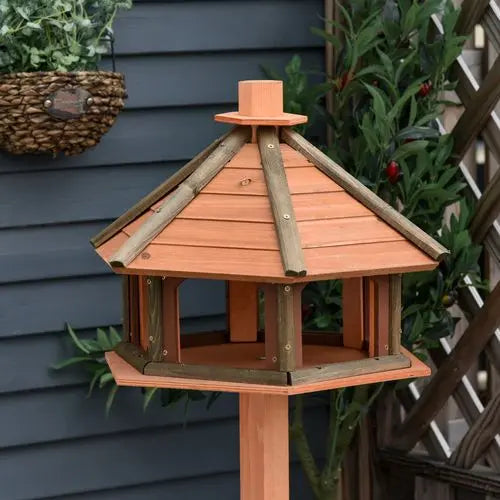 Wooden Bird Feeder Wooden Bird Table Bird Feeder with Roof, Brown, 130cm - Samanta Factory