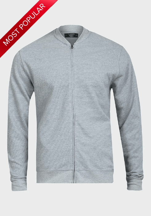 De La Creme MAN - Pique Grey Long Sleeve Zip-up Bomber Jacket - Samanta Factory
