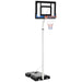  Adjustable basketball hoop with solid steel frame, built-in wheels, and stable base for all ages.