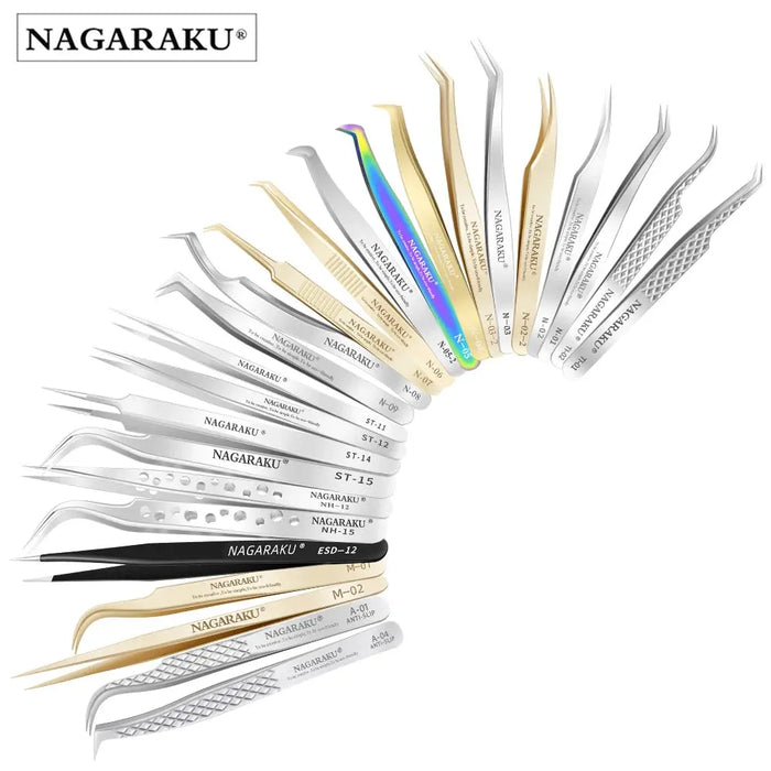 Professional Stainless Steel Eyelash Tweezers for Lash Extensions & Volume Fans