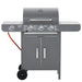 BBQ grill with side burner and warming rack, featuring cool-touch handles and removable drip tray.