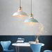 Vintage industrial pendant light with colorful metal shade and brushed nickel finish