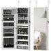 Wall-mounted LED jewelry cabinet with full-length mirror and lockable storage