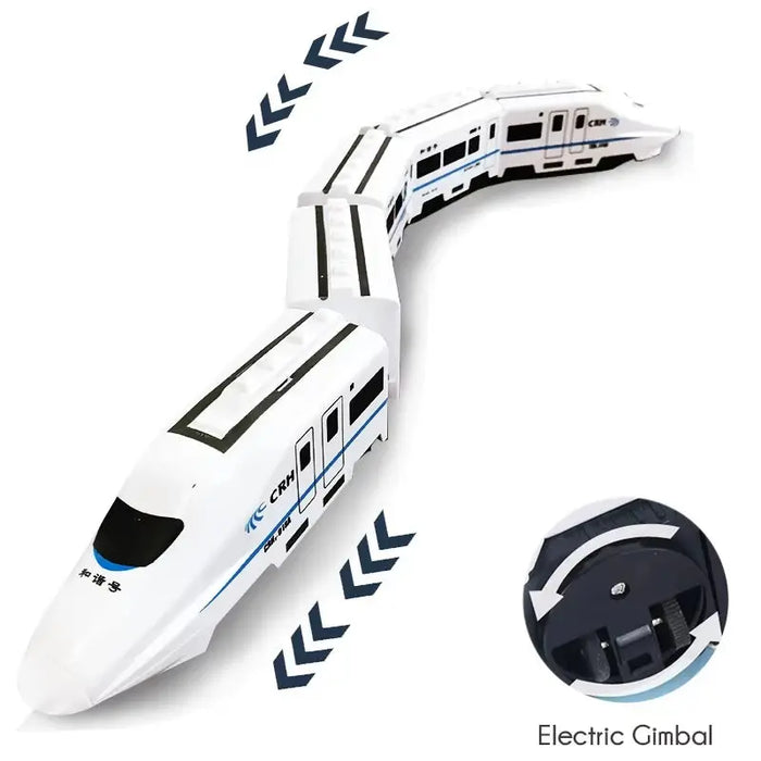Electric toy train for kids with lights, sound effects, and bump-and-go motion
