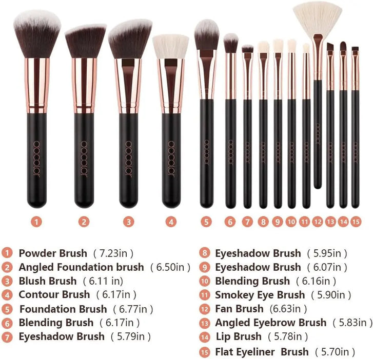 Professional 15-Piece Makeup Brush Set for Flawless Application of Powder, Cream, and Liquid with Elegant PU Leather Case in Classic Rose Gold