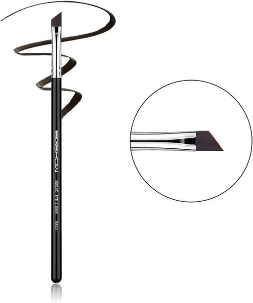 Precision angled eyeliner brush with synthetic bristles and wooden handle for gel and liquid eyeliner application

