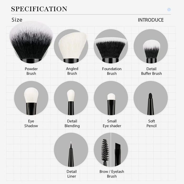 Makeup Brush Set 10Pcs Black Make up Brushes Set Professional with Natural Synthetic Hair for Foundation Blending Blush Concealer Eyeshadow Eyebrow Eyeliner, T323