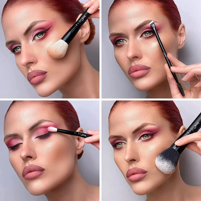 Makeup Brush Set 10Pcs Black Make up Brushes Set Professional with Natural Synthetic Hair for Foundation Blending Blush Concealer Eyeshadow Eyebrow Eyeliner, T323