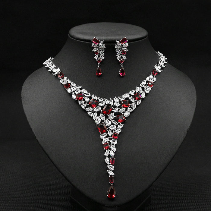 ✨ Designer-Inspired Bridal Set | Gold-Plated Zircon Necklace + Earrings 💎 (5 Colours!) - Samanta Factory