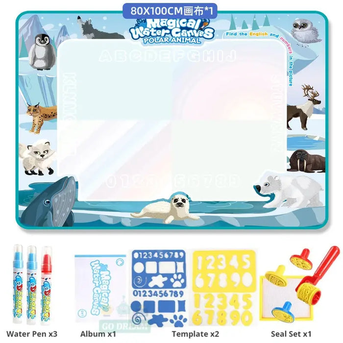 Magic Water Drawing Mat Coloring Doodle with Reusable Magic Pens Montessori Painting Board Educational Toys Kids Gift 100X80Cm