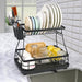 Modern 2-tier dish drying rack with auto-drain system and utensil holdercounter