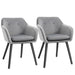 Modern grey upholstered bucket dining chairs with curved back and black metal legs – set of two