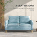 2-Seater Sofa | Modern Linen-Look Couch w/ Storage Pockets & Wood Legs - Blue - Samanta Factory