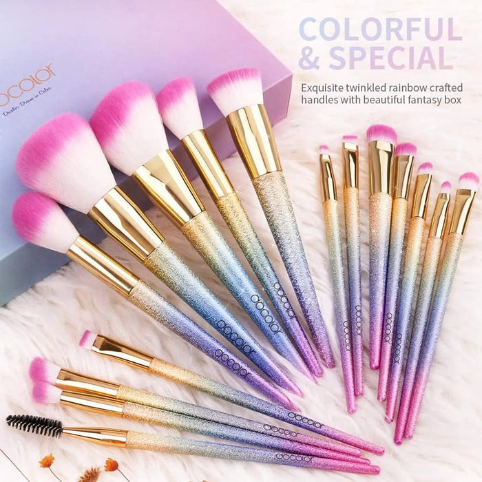 16-piece professional rainbow makeup brush set with gift box