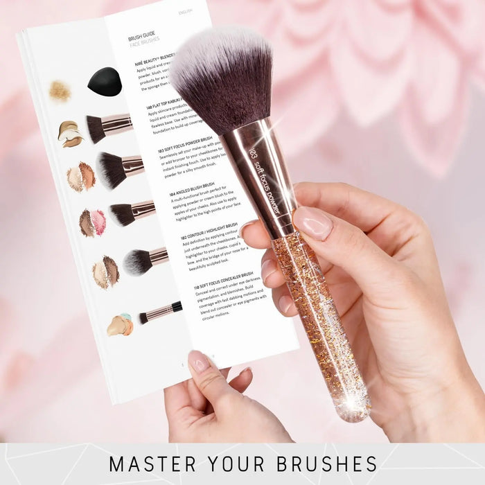 Beauty 15Piece Award Winning Glitter Makeup Brushes: Cute Makeup Brushes Set with Case, Beauty Blender, Cleaner, Guide, Gift Box