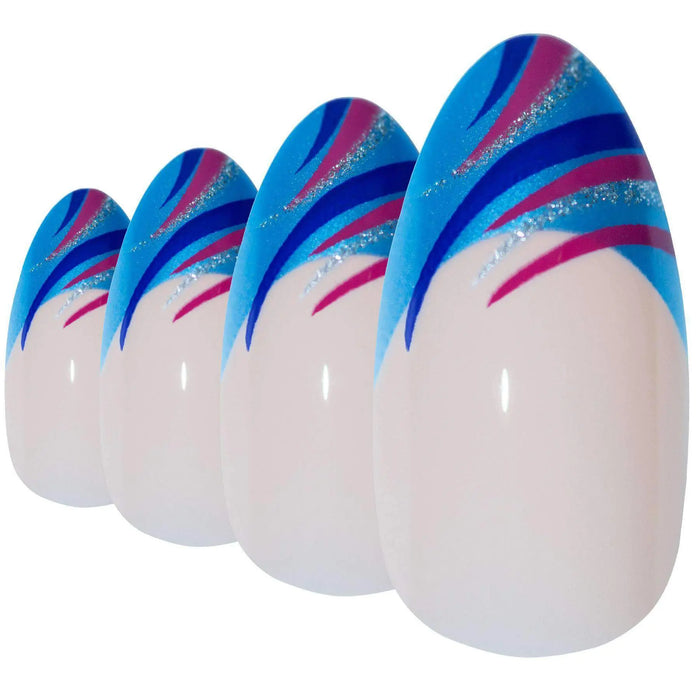 Glitter Wave Blue Almond Stiletto Nails Kit with Glue, File, and Cuticle Stick