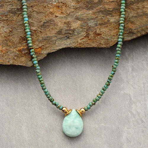 Amethyst Teardrop Necklace – Boho Gold Plated Pendant! 💎✨ - Samanta Factory