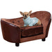 Miniature dog and cat sofa with raised wooden frame and plush brown flannel cushionSamanta Factory