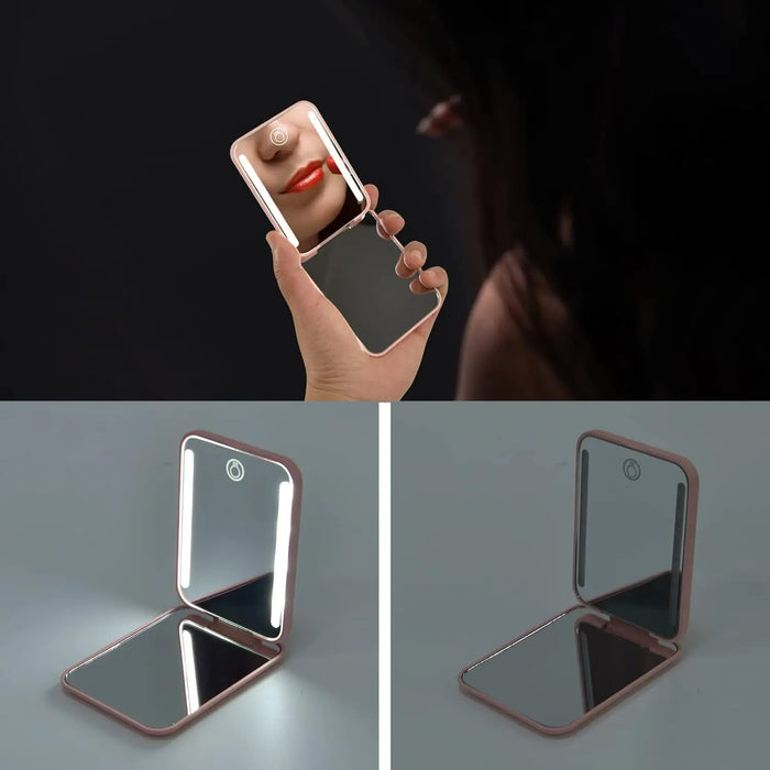 Rechargeable LED Compact Makeup Mirror with 1X/3X Magnification, Dimmable 3 Color Temperature, 400mAh Battery, Portable Travel Design, Ideal Gift for Women, Pink