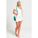 Cream lace back mini dress with stretchy fit and flirty open back design
