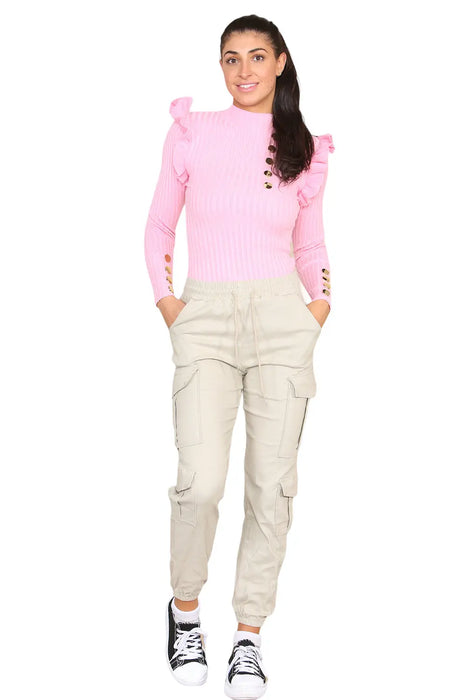 High-waist cropped cargo pants for women with utility pockets and slim fit design