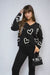V-neck knitted jumper with embellished hearts and long sleeves for women