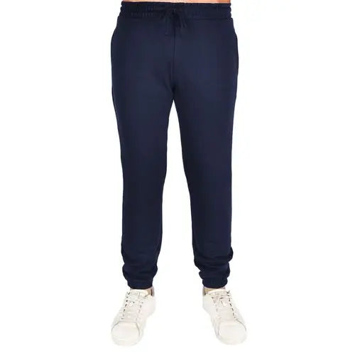 Men's navy joggers with elasticated cuffs – cotton-blend gym and casual sweatpants UK