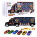 14-inch kids transporter truck toy with working crane, ramps, and six mini construction vehicles