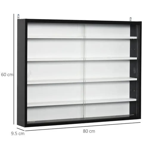 Five-Tier Wall-Mountable Glass Display Cabinet with Sliding Doors - Samanta Factory