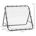Black rebounder net trainer with steel frame and PE mesh, adjustable kickback angle for solo sports drills at home