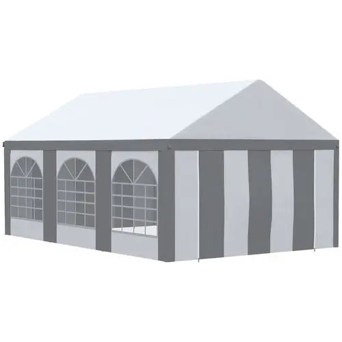 6 x 4 meter white party canopy with removable sidewalls and zipped doors set up outdoors for a garden party