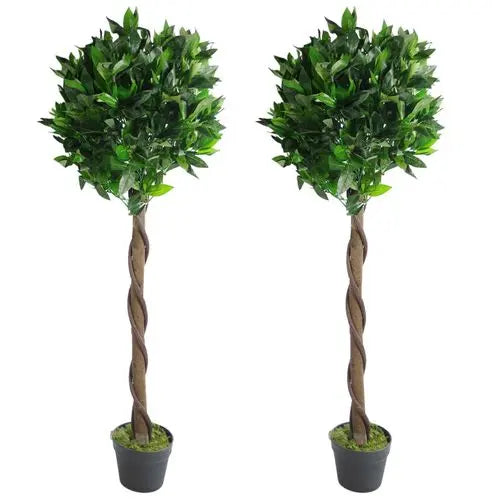 Realistic Artificial Laurel Leaf Bay Tree Topiary in Decorative Planter

