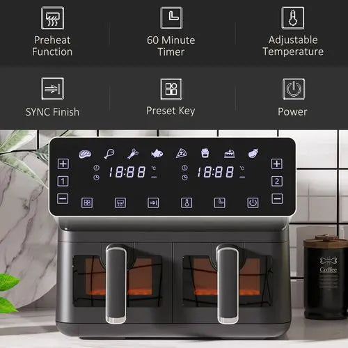 Dual Air Fryer – Independent 4L Baskets with 8 Presets & Healthy Low-Oil Cooking - Samanta Factory
