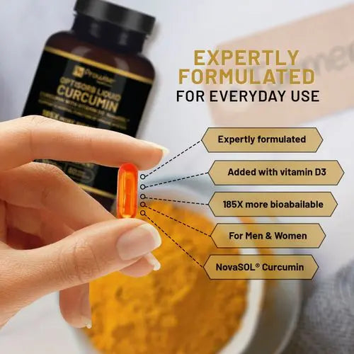 High-Absorption Liquid Curcumin Capsules with Vitamin D3 in Allergen-Free Vegan Formula

