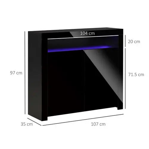 Black LED storage cabinet with RGB lighting and high gloss finish for modern interiors

