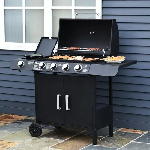 4+1 Gas BBQ Grill – Stainless Steel Burners with Side Burner & Storage for Outdoor Cooking - Samanta Factory