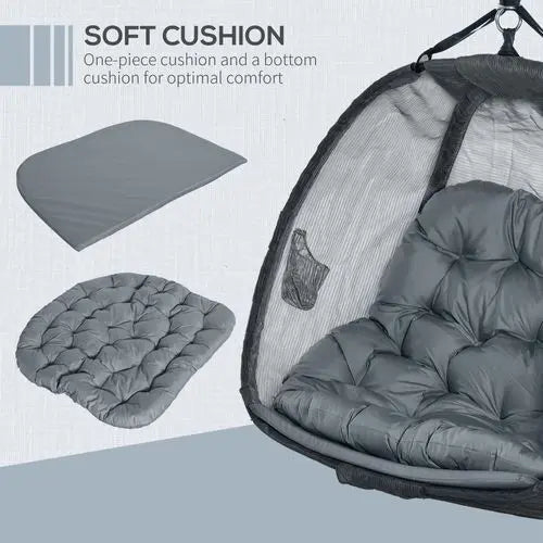 Two-Seater Egg Swing Chair – Large Hanging Basket with Cushion for Garden & Balcony - Samanta Factory