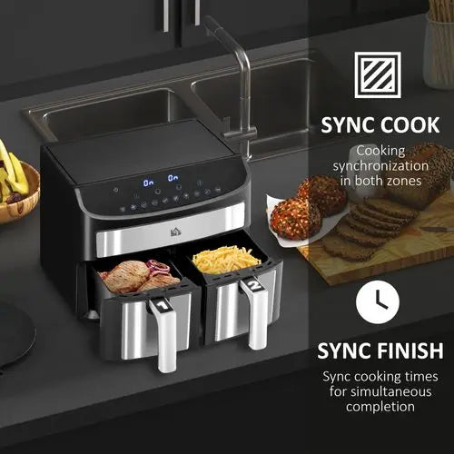 Dual Basket Digital Air Fryer with Touchscreen, 10 Presets & Oil-Free Cooking Technology

