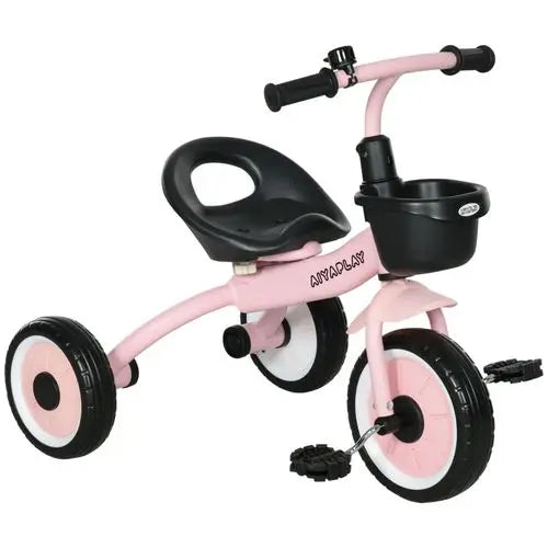 Pink and Black Kids Tricycle with Adjustable Seat, Bell & Basket for Toddlers

