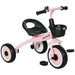 Pink and Black Kids Tricycle with Adjustable Seat, Bell & Basket for Toddlers

